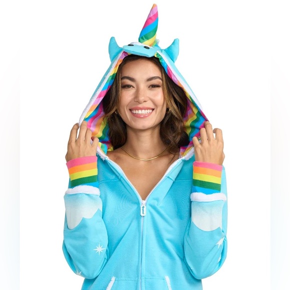 Tipsy Elves Unisex Unicorn Jumpsuit Costume Size Small, With Hoody And Pockets - Picture 13 of 15
